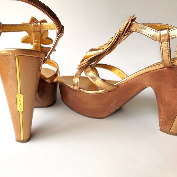 COACH A3261 Jeanna Metallic Calf Multi Gold Platform Sandals size 7 - Picture 7 of 9
